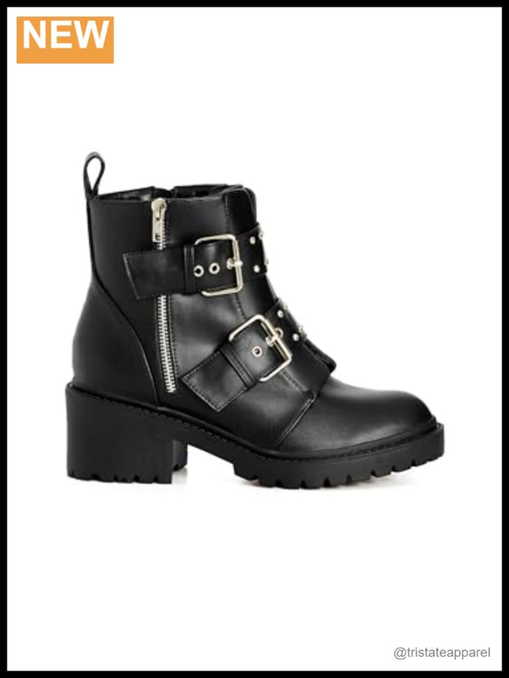 City Chic Faux Leather Ankle Boots Block Heel Side Zip Buckle